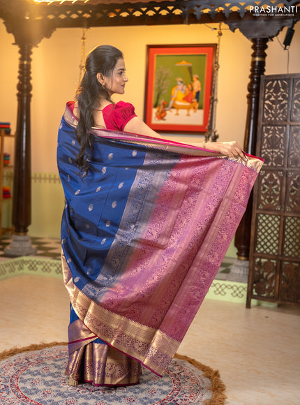 Kanchipuram silk saree navy blue and wine shade with allover paisley zari woven buttas and long zari woven border