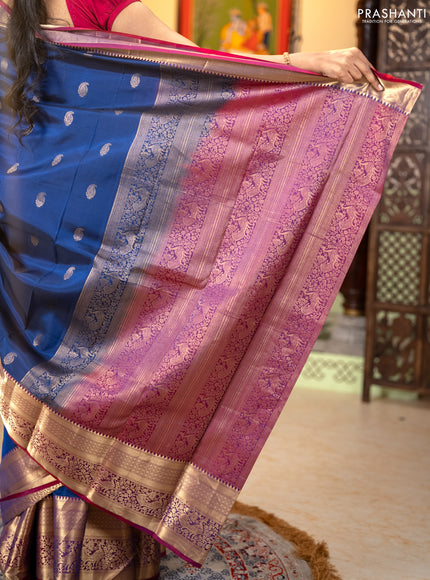 Kanchipuram silk saree navy blue and wine shade with allover paisley zari woven buttas and long zari woven border