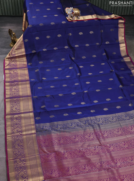 Kanchipuram silk saree navy blue and wine shade with allover paisley zari woven buttas and long zari woven border