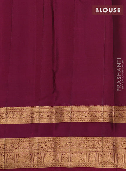 Kanchipuram silk saree green shade and wine shade with allover zari woven buttas and long rettapet zari woven border