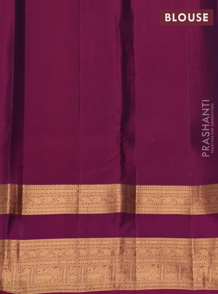 Kanchipuram silk saree green shade and wine shade with allover zari woven buttas and long rettapet zari woven border