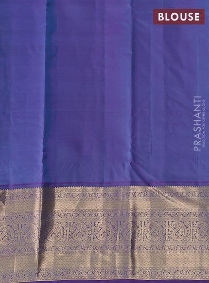 Kanchipuram silk saree cs blue and purple with allover zari checks & buttas and long zari woven border