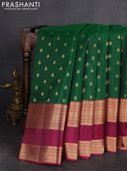 Kanchipuram silk saree green and wine shade with allover zari woven buttas and long rettapet zari woven border