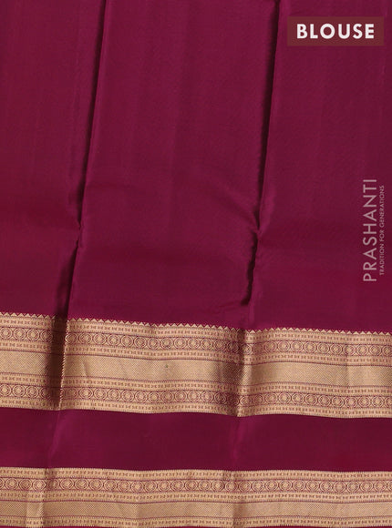 Kanchipuram silk saree green and wine shade with allover zari woven buttas and long rettapet zari woven border