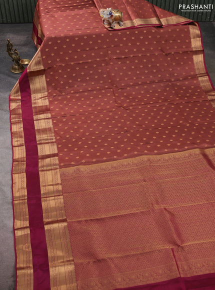 Kanchipuram silk saree pastel maroon and wine shade with allover zari woven buttas and long rettapet zari woven border