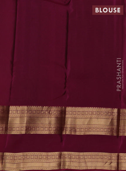 Kanchipuram silk saree green and wine shade with allover zari woven buttas and long rettapet zari woven border