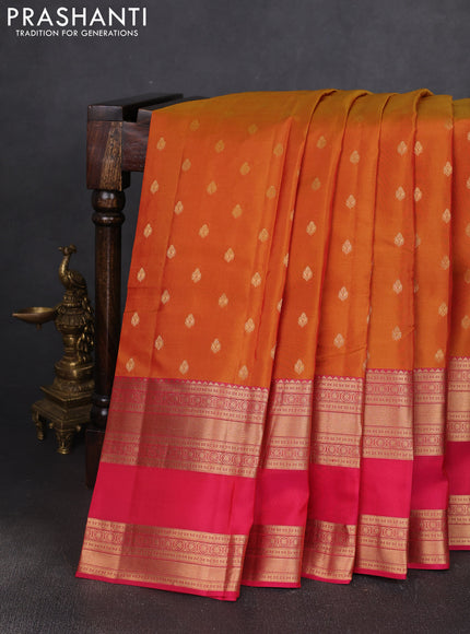 Kanchipuram silk saree sunset orange and pink with allover zari woven buttas and long rettapet zari woven border