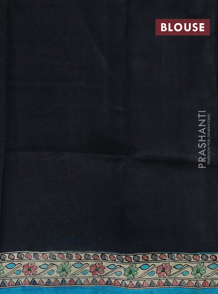 Madhubani printed silk saree cs blue and beige with allover butta prints and madhubani printed border