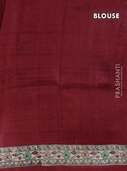 Madhubani printed silk saree maroon and beige with allover butta prints and madhubani printed border