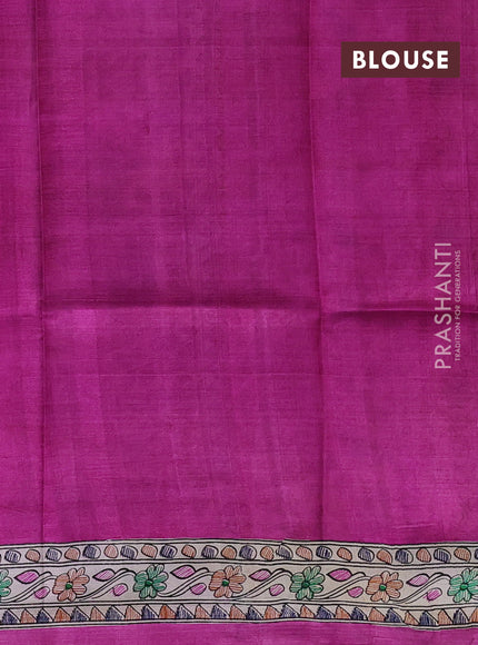Madhubani printed silk saree pink and beige with allover butta prints and madhubani printed border