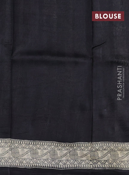 Madhubani printed silk saree black and beige with butta prints and madhubani printed border