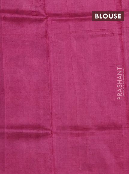 Madhubani printed silk saree dark pink and beige with butta prints and madhubani printed border