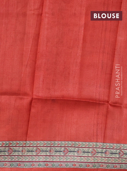 Madhubani printed silk saree orange and beige with butta prints and madhubani printed border
