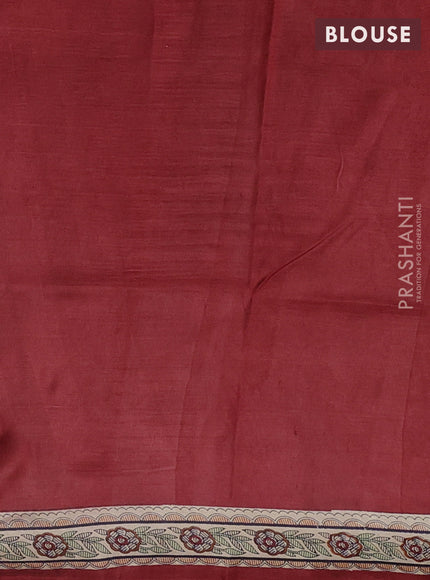 Madhubani printed silk saree maroon and beige with butta prints and madhubani printed border