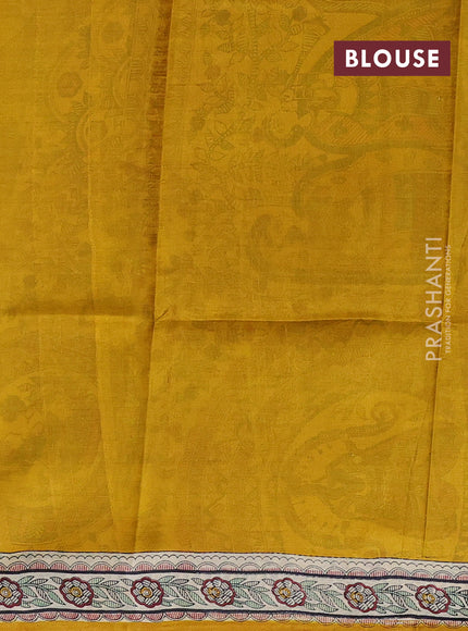 Madhubani printed silk saree mustard yellow and beige with butta prints and madhubani printed border