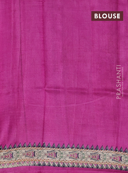 Madhubani printed silk saree pink and beige with plain body and madhubani printed border