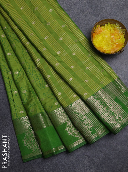 Semi raw silk saree light green and green with allover prints & 1000 zari buttas and zari woven border
