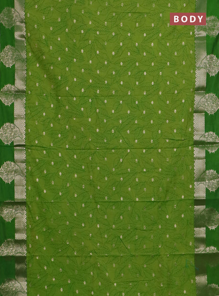 Semi raw silk saree light green and green with allover prints & 1000 zari buttas and zari woven border