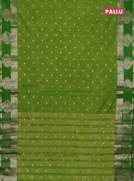 Semi raw silk saree light green and green with allover prints & 1000 zari buttas and zari woven border