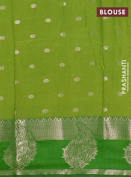 Semi raw silk saree light green and green with allover prints & 1000 zari buttas and zari woven border