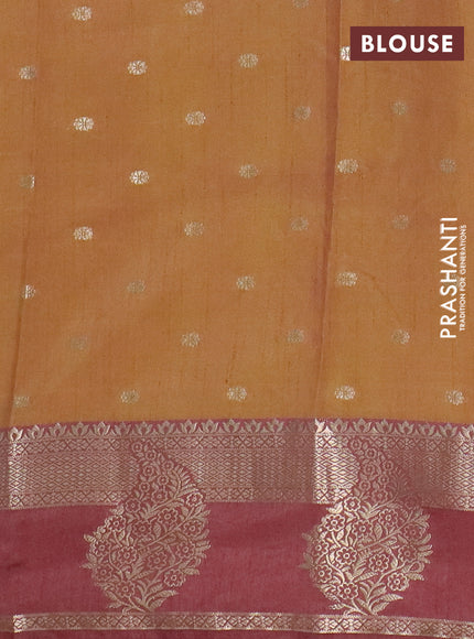 Semi raw silk saree dark mustard green and brown shade with allover prints & 1000 zari buttas and zari woven border