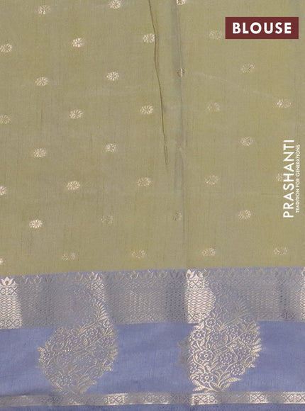 Semi raw silk saree elaichi green and grey with allover prints & 1000 zari buttas and zari woven border