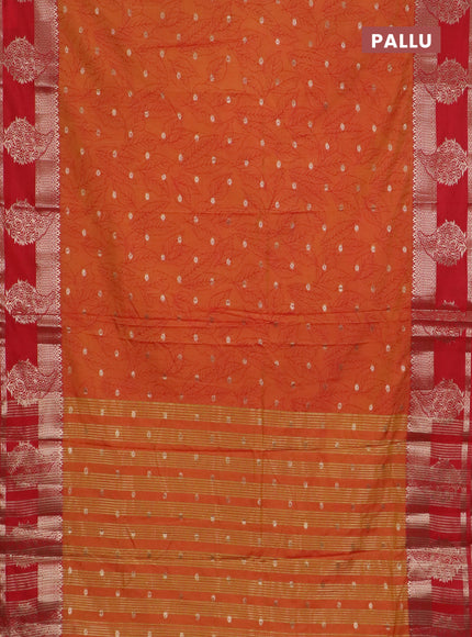 Semi raw silk saree dual shade of dark mustard and red with allover prints & 1000 zari buttas and zari woven border
