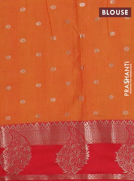 Semi raw silk saree dual shade of dark mustard and red with allover prints & 1000 zari buttas and zari woven border