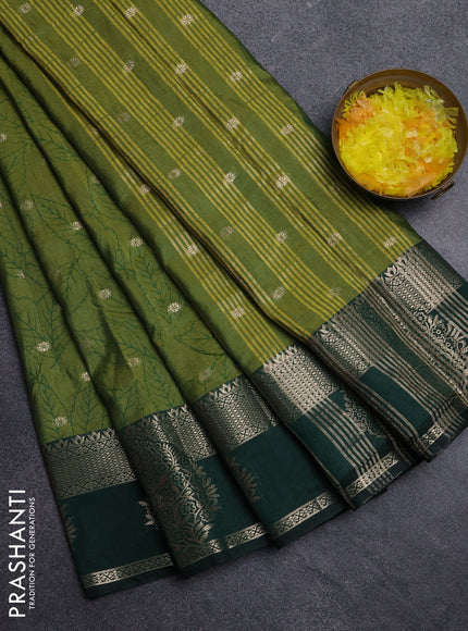 Semi raw silk saree light green and bottle green with allover prints & 1000 zari buttas and zari woven border