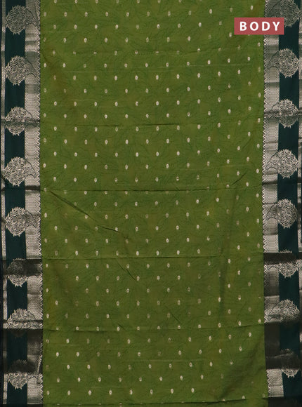 Semi raw silk saree light green and bottle green with allover prints & 1000 zari buttas and zari woven border