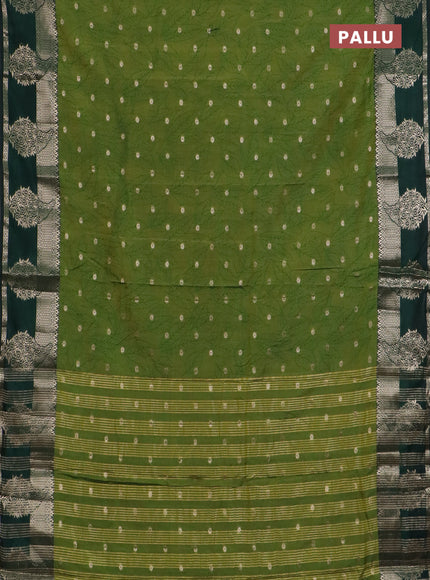 Semi raw silk saree light green and bottle green with allover prints & 1000 zari buttas and zari woven border