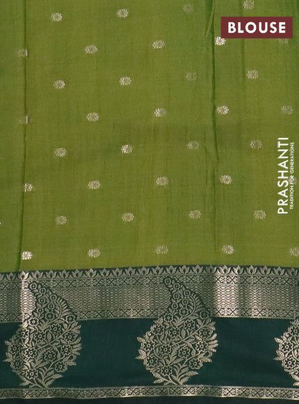 Semi raw silk saree light green and bottle green with allover prints & 1000 zari buttas and zari woven border