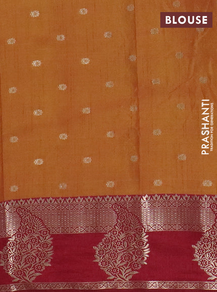 Semi raw silk saree dual shade of dark mustard and maroon with allover prints & 1000 zari buttas and zari woven border