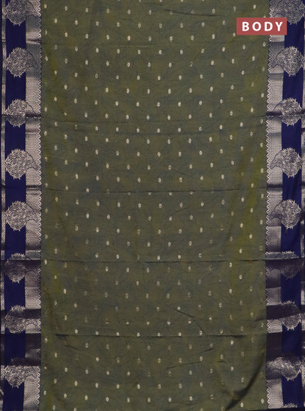 Semi raw silk saree mehendi green and navy blue with allover prints & 1000 zari buttas and zari woven border