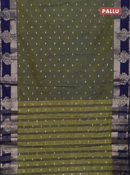 Semi raw silk saree mehendi green and navy blue with allover prints & 1000 zari buttas and zari woven border