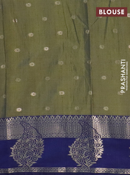 Semi raw silk saree mehendi green and navy blue with allover prints & 1000 zari buttas and zari woven border