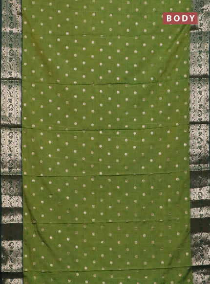 Semi raw silk saree mehendi green and bottle green with allover prints & 1000 zari buttas and zari woven border