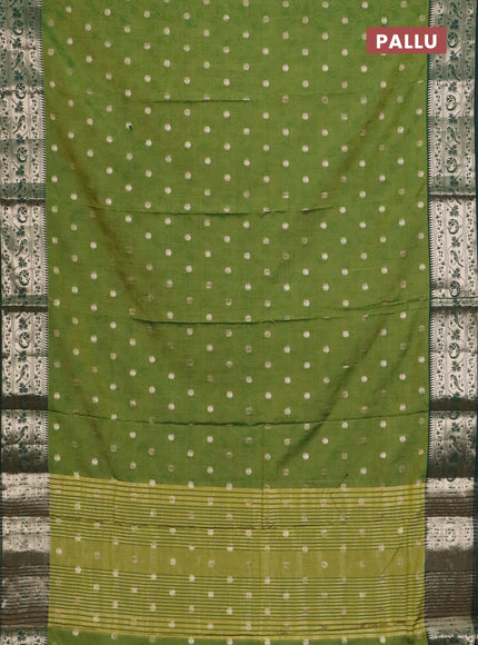 Semi raw silk saree mehendi green and bottle green with allover prints & 1000 zari buttas and zari woven border