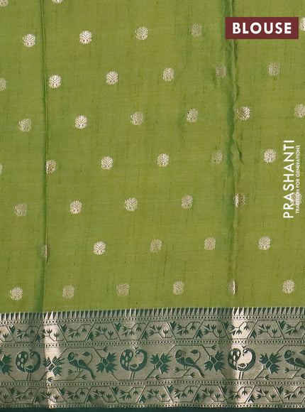 Semi raw silk saree mehendi green and bottle green with allover prints & 1000 zari buttas and zari woven border