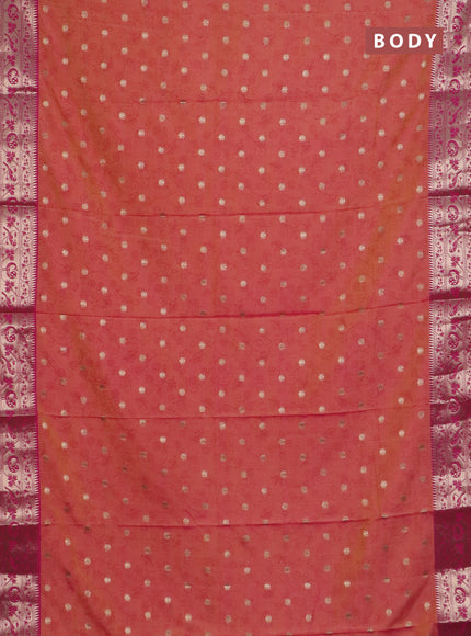 Semi raw silk saree dual shade of orange and pink with allover prints & 1000 zari buttas and zari woven border