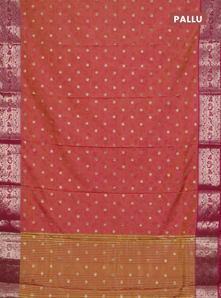 Semi raw silk saree dual shade of orange and pink with allover prints & 1000 zari buttas and zari woven border