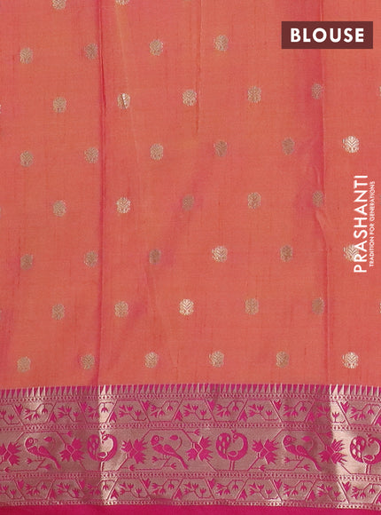 Semi raw silk saree dual shade of orange and pink with allover prints & 1000 zari buttas and zari woven border