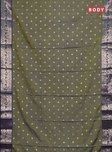 Semi raw silk saree dual shade of mehendi green and navy blue with allover prints & 1000 zari buttas and zari woven border
