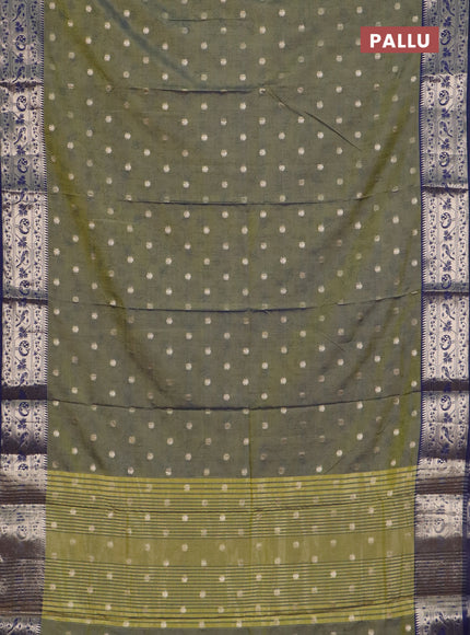 Semi raw silk saree dual shade of mehendi green and navy blue with allover prints & 1000 zari buttas and zari woven border