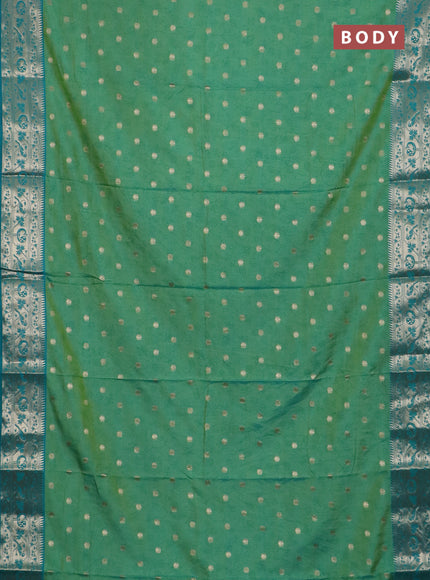 Semi raw silk saree dual shade of light green and teal blue with allover prints & 1000 zari buttas and zari woven border