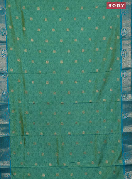 Semi raw silk saree dual shade of teal bluish green and cs blue with allover butta prints & 1000 zari buttas and zari woven border