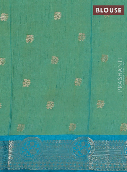 Semi raw silk saree dual shade of teal bluish green and cs blue with allover butta prints & 1000 zari buttas and zari woven border