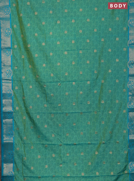 Semi raw silk saree dual shade of teal bluish green and teal blue with allover butta prints & 1000 zari buttas and zari woven border