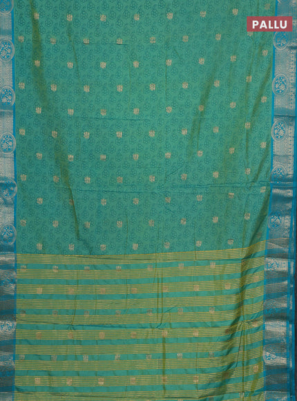 Semi raw silk saree dual shade of teal bluish green and teal blue with allover butta prints & 1000 zari buttas and zari woven border