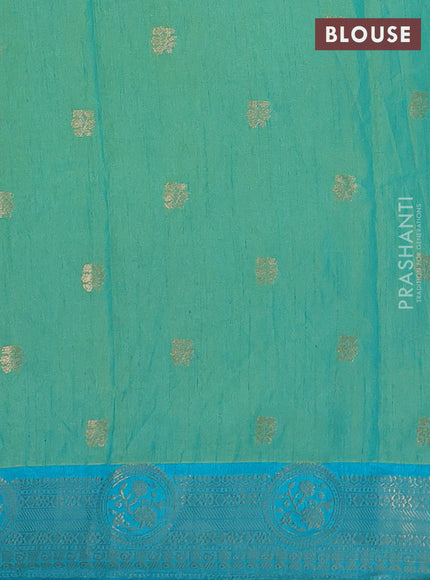 Semi raw silk saree dual shade of teal bluish green and teal blue with allover butta prints & 1000 zari buttas and zari woven border